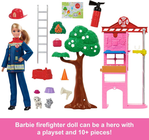 Barbie Firefighter Playset With Blonde Fashion Doll, Fire Station, 2 Pets & 10+ Accessories