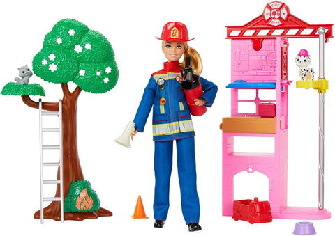 Barbie Firefighter Playset With Blonde Fashion Doll, Fire Station, 2 Pets & 10+ Accessories