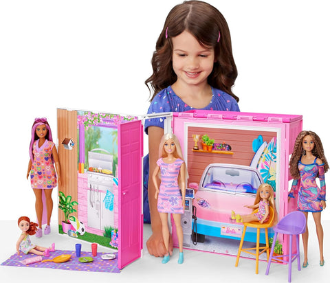 Barbie Getaway House, Doll House Playset With 4 Play Areas And 11 Decor Accessories