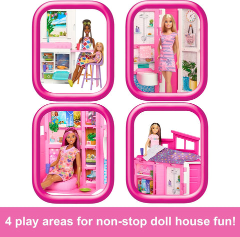 Barbie Getaway House, Doll House Playset With 4 Play Areas And 11 Decor Accessories