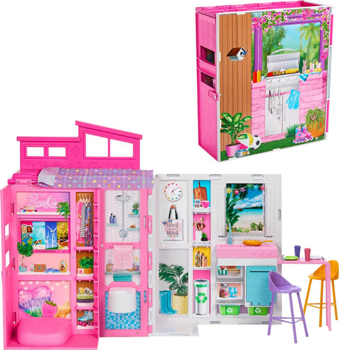 Barbie Getaway House, Doll House Playset With 4 Play Areas And 11 Decor Accessories