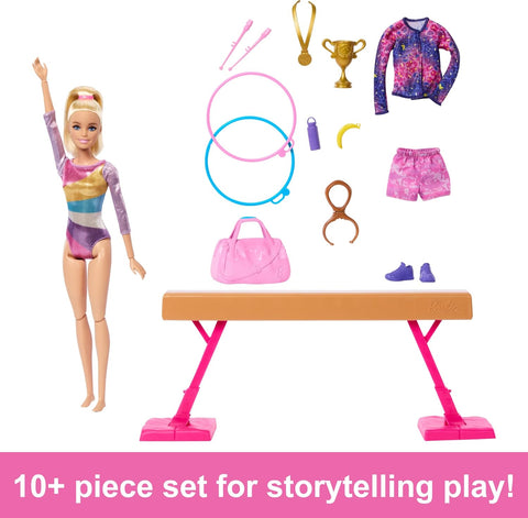 Barbie Gymnastics Playset With Blonde Fashion Doll, Balance Beam, 10+ Accessories & Flip Feature