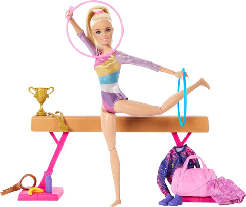 Barbie Gymnastics Playset With Blonde Fashion Doll, Balance Beam, 10+ Accessories & Flip Feature