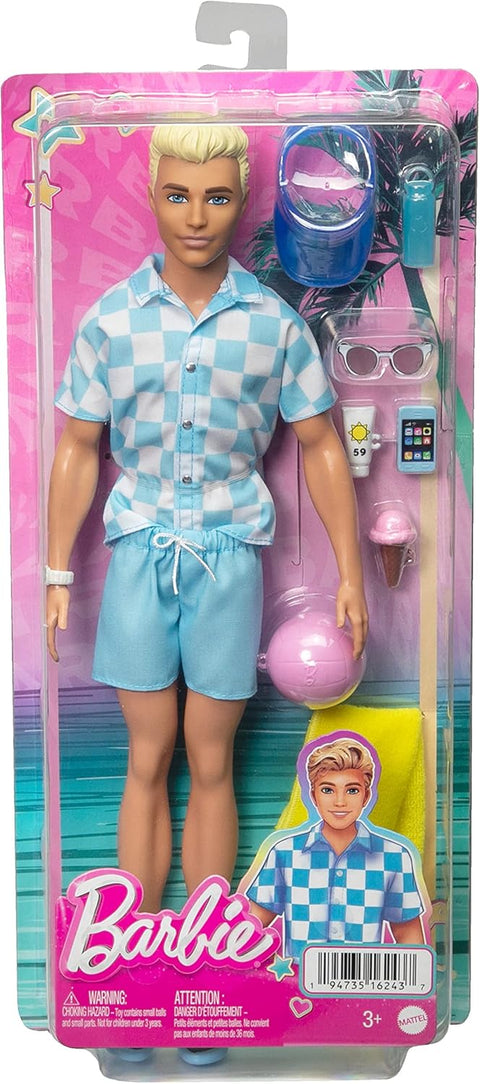 Barbie Ken Doll Blonde With Swim Trunks And Beach-Themed Accessories