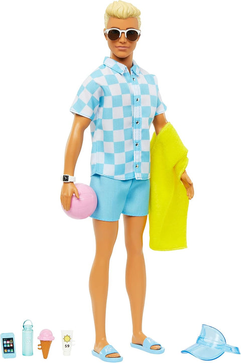 Barbie Ken Doll Blonde With Swim Trunks And Beach-Themed Accessories