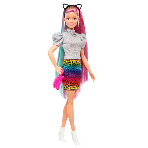 Barbie Leopard Rainbow Hair Doll Blonde