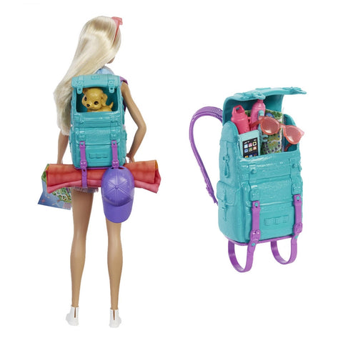 Barbie “Malibu” Camping Doll with Pet Puppy and 10+ Accessories