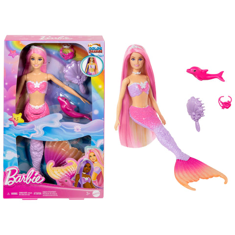 Barbie “Malibu” Mermaid Doll With Color Change Feature, Pet Dolphin And Accessories