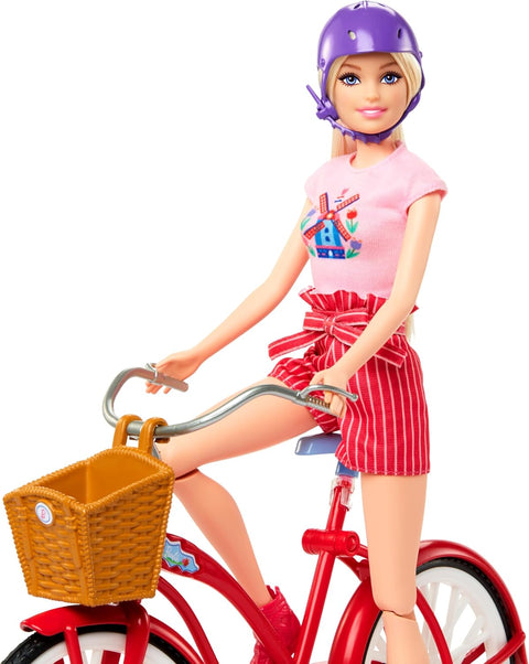 Barbie Pink Passport Holland Doll Set With Bicycle, Clothes, & Travel Accessories