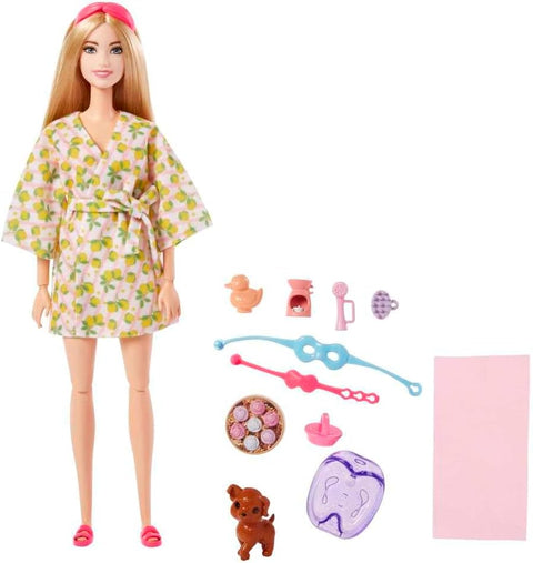 Barbie Self-Care Spa Day Possible Doll in Bathrobe With Puppy And Accessories