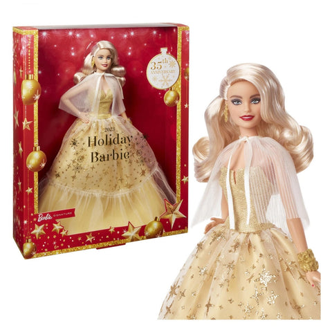 Barbie Signature 2023 Holiday Fashion Doll, Seasonal Collector, Blonde With Gold Gown