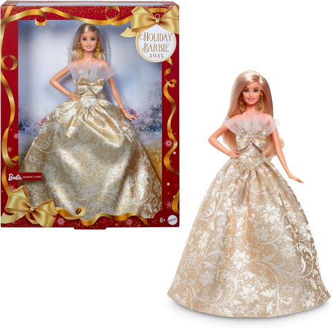Barbie Signature 2025 Holiday Fashion Doll, Seasonal Collector, Blonde With Silver & Gold Gown