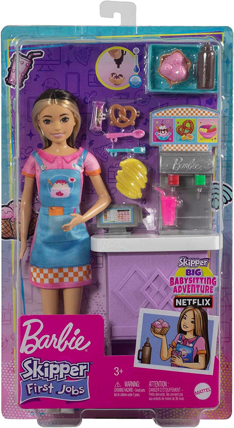 Barbie Skipper Doll and Snack Bar Playset with Color-Change Feature and Accessories, First Jobs