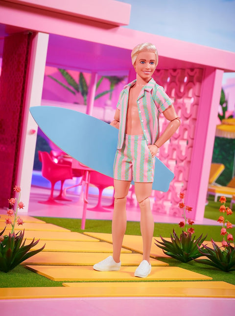 Barbie The Movie Ken Doll Wearing Pastel Striped Beach Matching Set