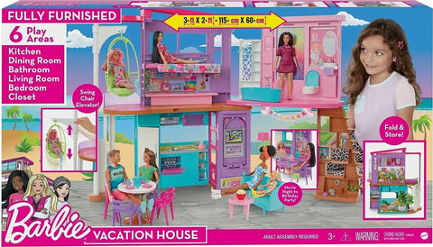 Barbie Vacation Malibu House with 2 Levels, 6 Rooms, Elevator Swing And 30+ Pieces