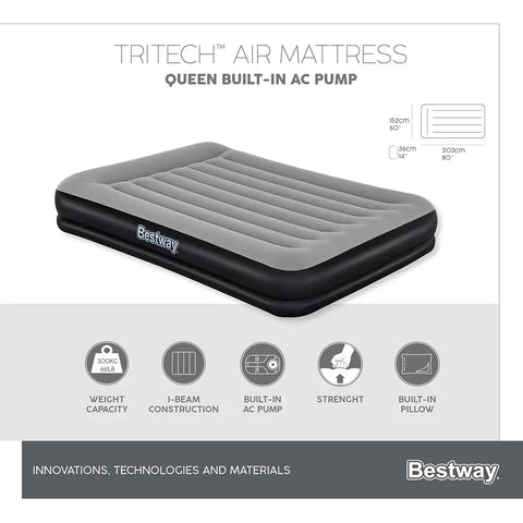 Bestway Tritech Airbed Queen Built-in AC Pump 203x152x36cm