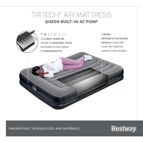 Bestway Tritech Airbed Queen Built-in AC Pump 203x152x36cm
