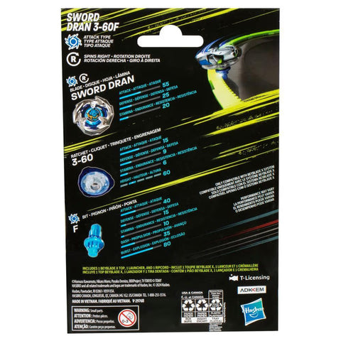Beyblade X Sword Dran 3-60F Starter Pack Set with Attack Type Top & Launcher