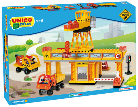 Buiding Site with Crane and Loading Trucks, Unico Plus, 95 Pieces