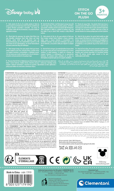 Clementoni Disney Baby Stitch On The Go Plush & Rattle