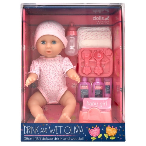 Dolls World Baby Olivia Drink & Wet Doll 38cm