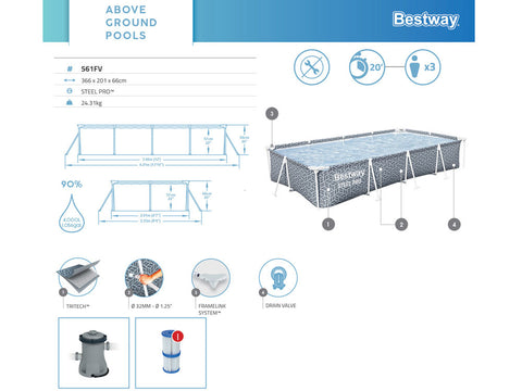 Bestway Steel Pro Above Ground Pool Set 366x201x66cm