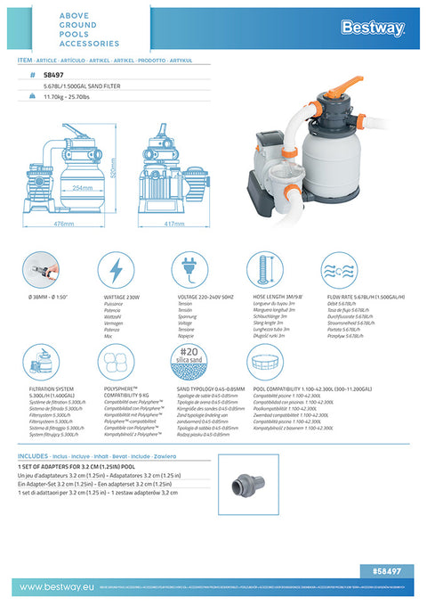 Flowclear Sand Filter 1500 GPH / 5678 LPH