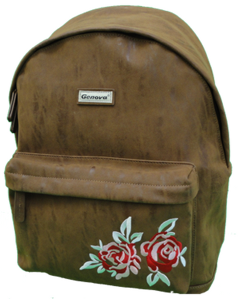 Genova Flowers Leather Light Brown 1 Compartment Backpack 42cm