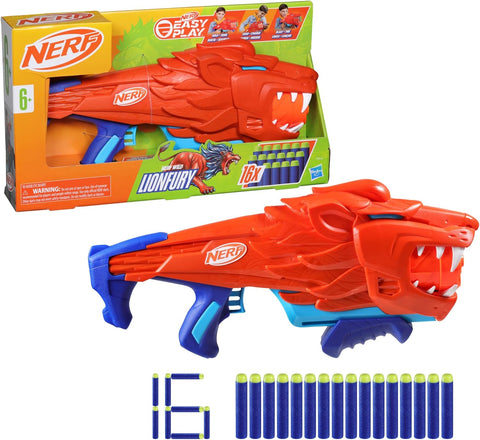 Hasbro Nerf Junior Wild Lionfury, Easy Play Dart Blaster, 16 Nerf Elite Darts
