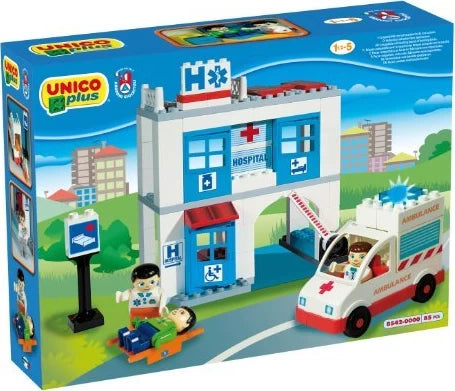 Hospital Building and Ambulance, Unico Plus, 85 Pieces