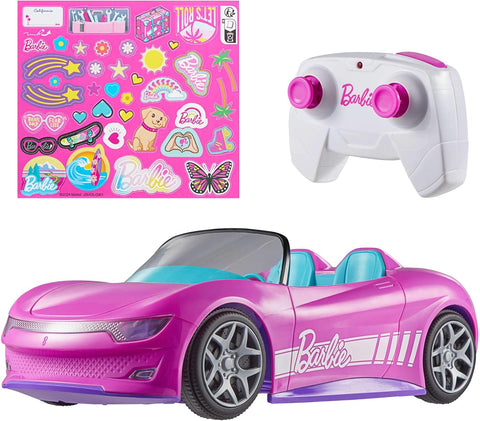 Hot Wheels Barbie Convertible, Battery-Powered RC Car, Fits 2 Barbie Dolls