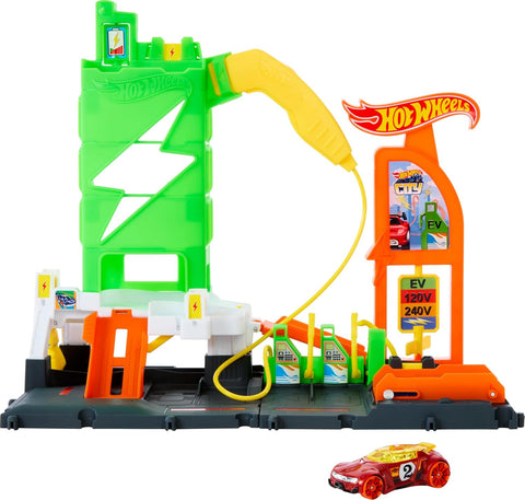 Hot Wheels City Super Recharge Fuel Station With 1:64 Scale Car