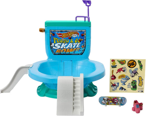 Hot Wheels Skate Flush & Go Skate Bowl Fingerboard Set With 1 Exclusive Board & Pair Of Removable Skate Shoes