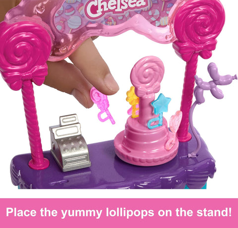 Barbie Chelsea Doll & Lollipop Stand, 10-Piece Toy Playset With Accessories