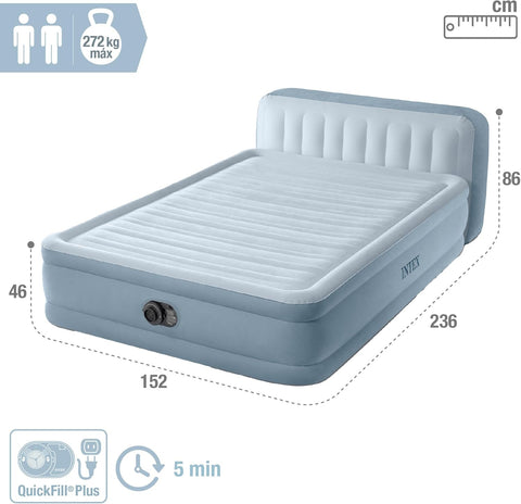 Intex Queen Plush Headboard Airbed with Built-in-pump 236x152x46cm