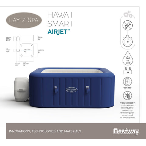 Lay-Z-Spa® Hawaii Smart AirJet 180x180x71cm 6 Person