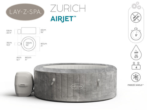 Lay-Z-Spa® Zurich EnergySense Airjet 180x66cm 4 Person