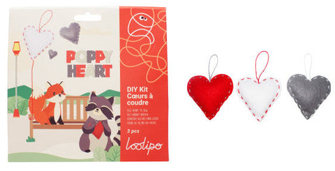 Loolipo Kit À Coudre En Feutrine 3 Coeurs, Poppy Heart
