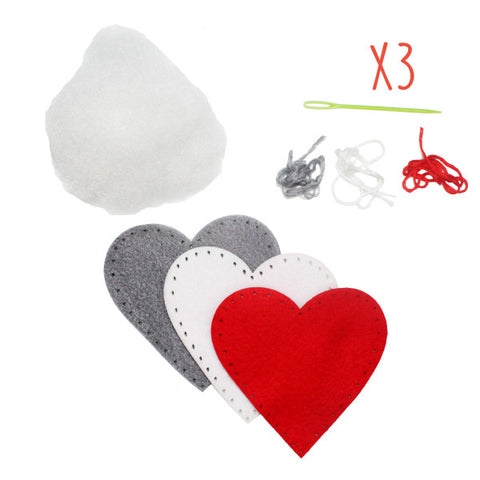 Loolipo Kit À Coudre En Feutrine 3 Coeurs, Poppy Heart