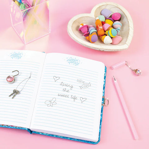 Make It Real Bubble Gum Glitter Locking Journal with Pen