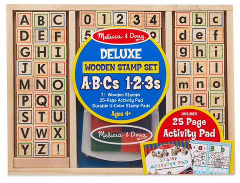 Melissa & Doug Deluxe Wooden Stamp Set ABCs 123s