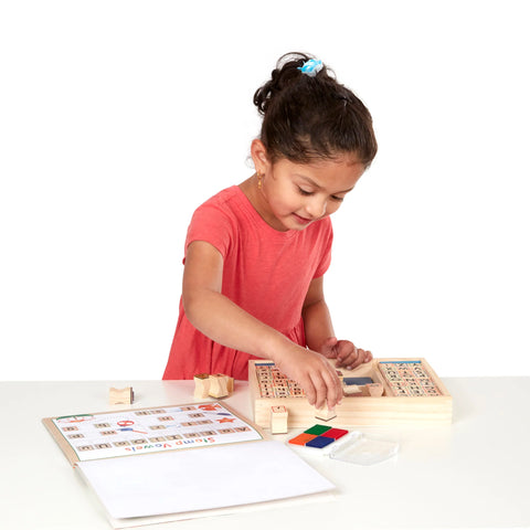 Melissa & Doug Deluxe Wooden Stamp Set ABCs 123s