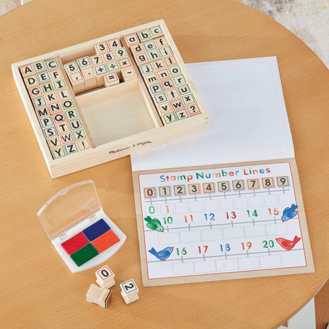 Melissa & Doug Deluxe Wooden Stamp Set ABCs 123s
