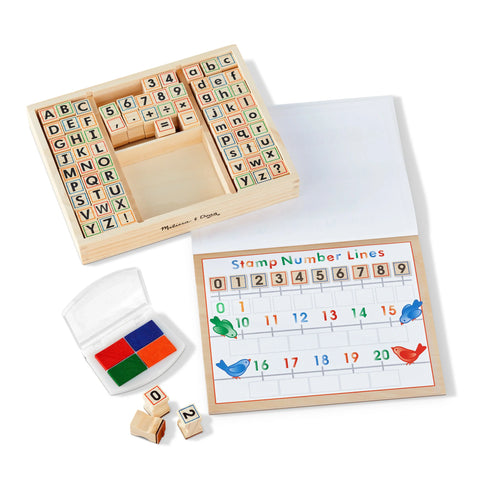 Melissa & Doug Deluxe Wooden Stamp Set ABCs 123s