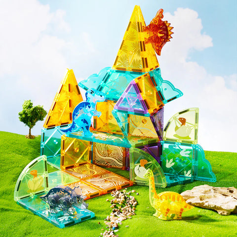 Mideer Colorful Magnetic Tiles Jurassic Adventure 48 Pieces