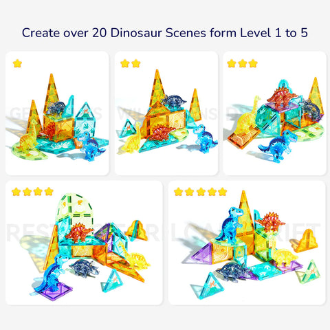 Mideer Colorful Magnetic Tiles Jurassic Adventure 48 Pieces