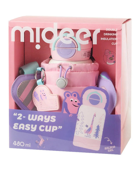 Mideer Double Drinking Insulation Cup, Pink Peacock 480ml
