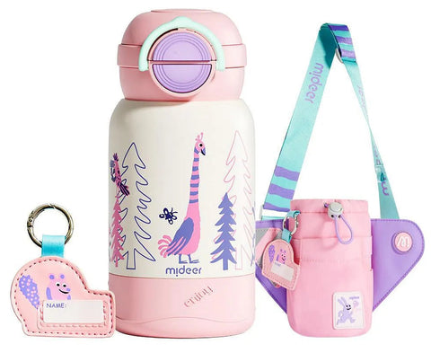 Mideer Double Drinking Insulation Cup, Pink Peacock 480ml