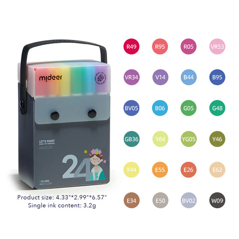 Mideer Let's Paint Translucent Dual Tip Markers 24 Colors