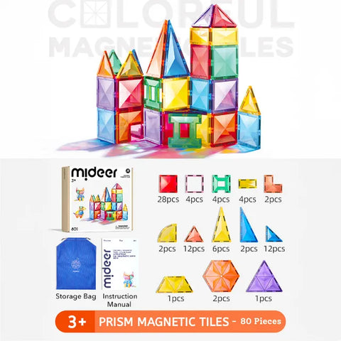 Mideer Colorful Magnetic Tiles Glow Mosaic 80 Pieces